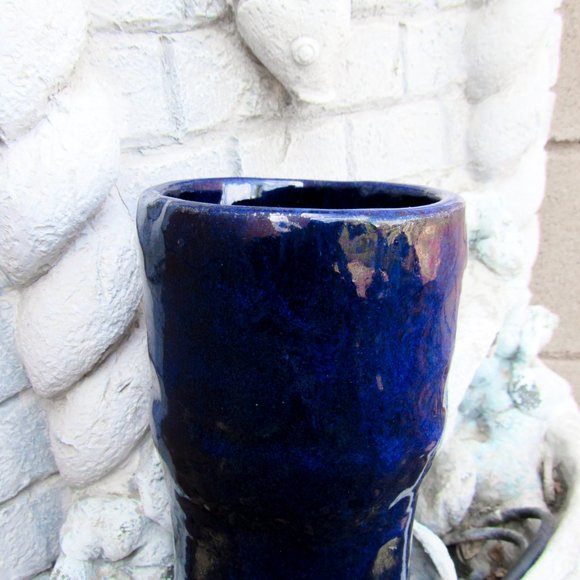 Wabi Sabi Style Artisan Ceramic Vase Pottery Flower Vase Tall/ Cobalt Blue - Picture 9 of 10
